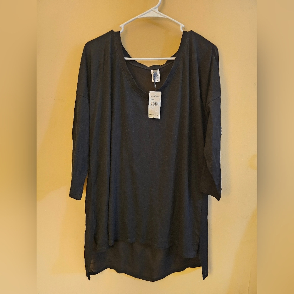 XCVI semi sheer back black top L NWT